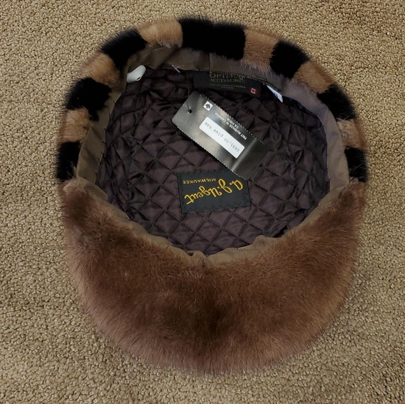 Mink Fur Checkerboard Flat Top Cap - Picture 4 of 4
